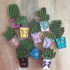 MAGNETS SUCCULENTES EN TILLEUL PEINTS A LA MAIN