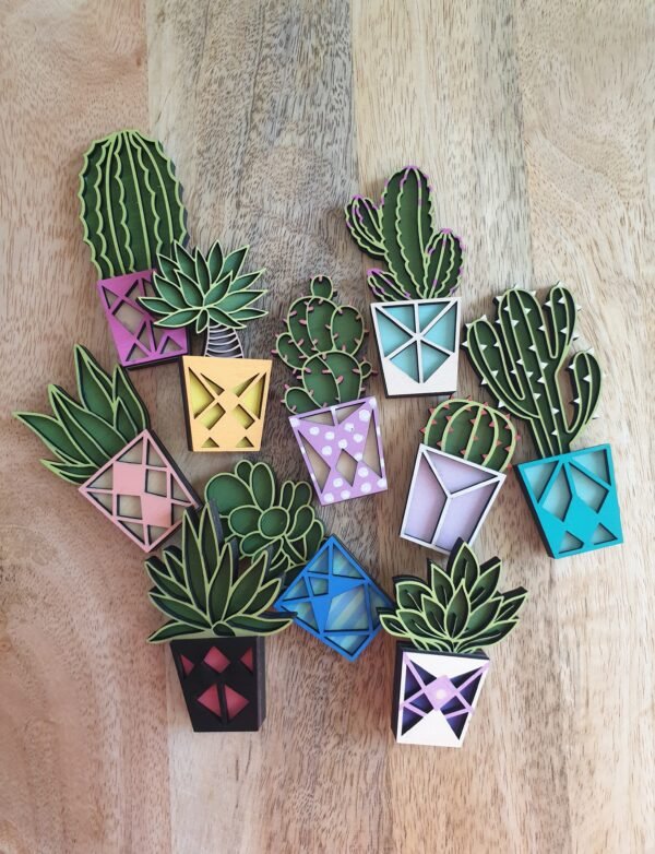 MAGNETS SUCCULENTES EN TILLEUL PEINTS A LA MAIN