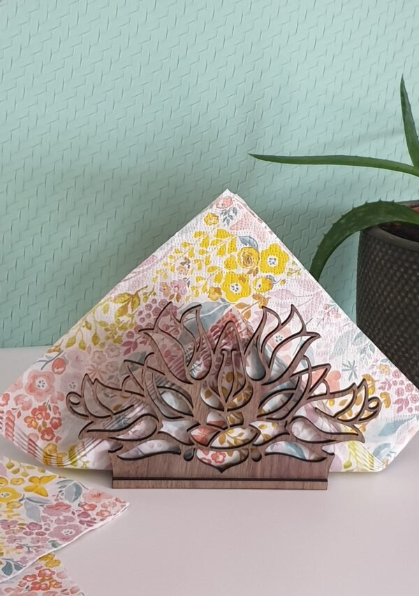 porte serviettes motif lotus en bois de noyer